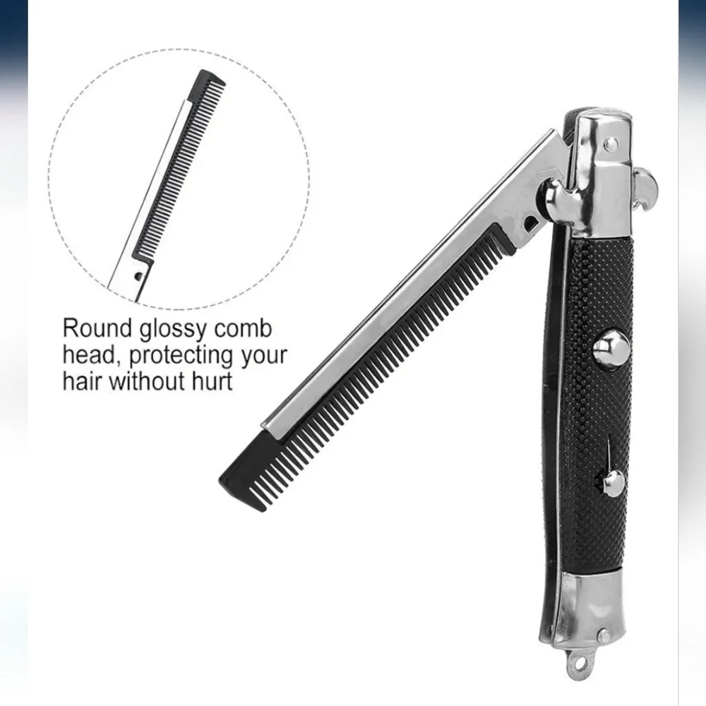 Silver Black Folding Comb Switchblade Comb